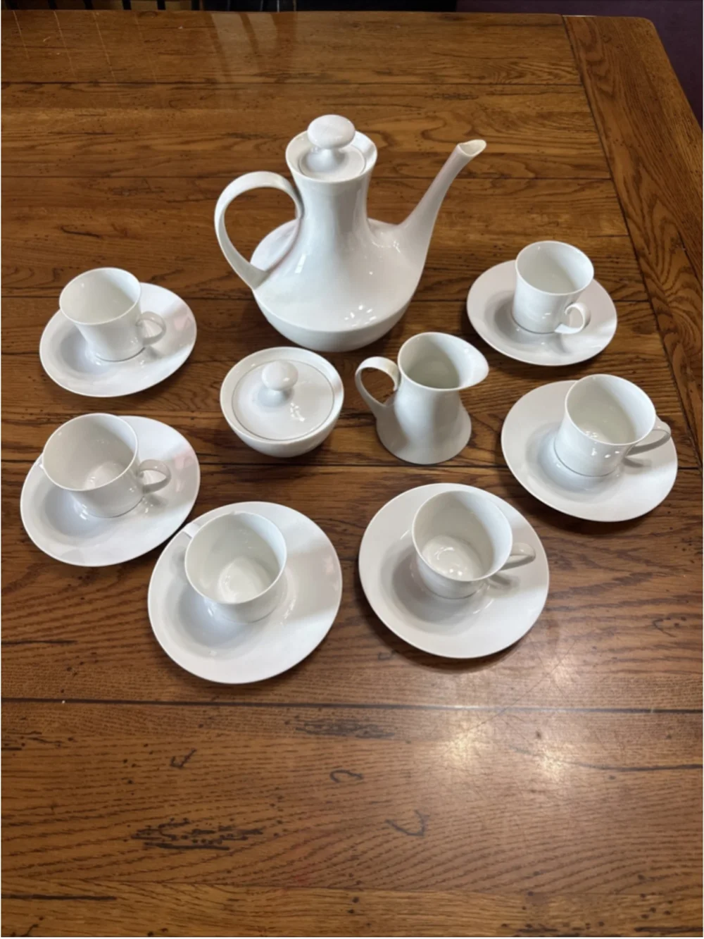 Vintage Block Bidasoa White Coffee Tea Set Mid Century Modern Spanish Demitasse
